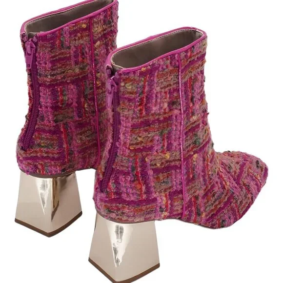 Women's Betsey Johnson Stevie Block Heel Dress Boots Pink Multi US 7M - Picture 3 of 6